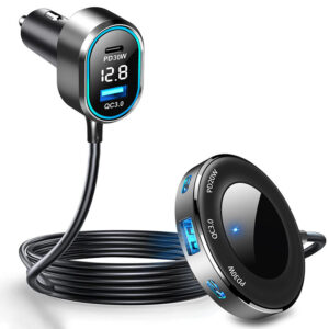 Gaoyi 98W 6-port car charger with built-in digital display showing real-time car battery voltage