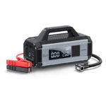 Yesido VC13 5-in-1 portable car jump starter with digital tire inflator, red and black battery clamps, and LCD display